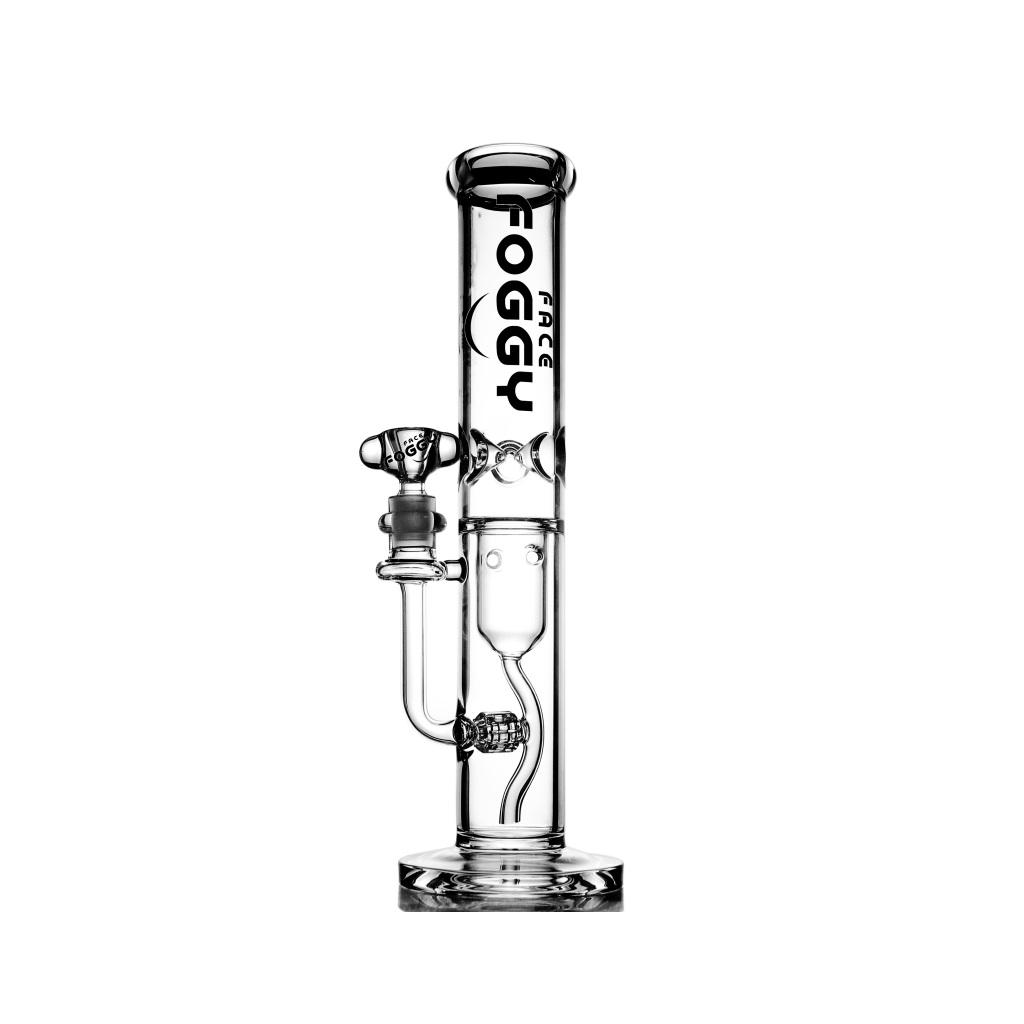 Straight Tube Water pipe , 14 inch Premium Glass Bong, Foggy Face