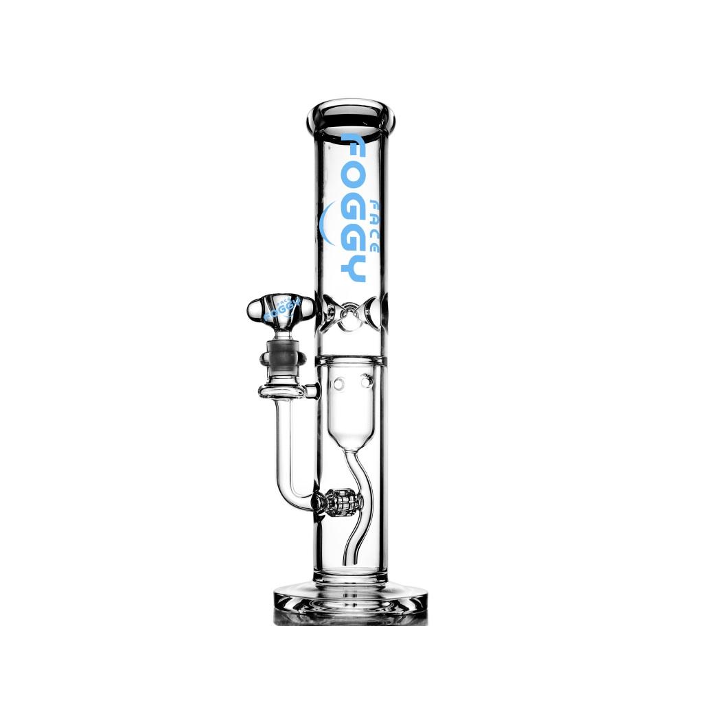 Straight Tube Water pipe , 14 inch Premium Glass Bong, Foggy Face