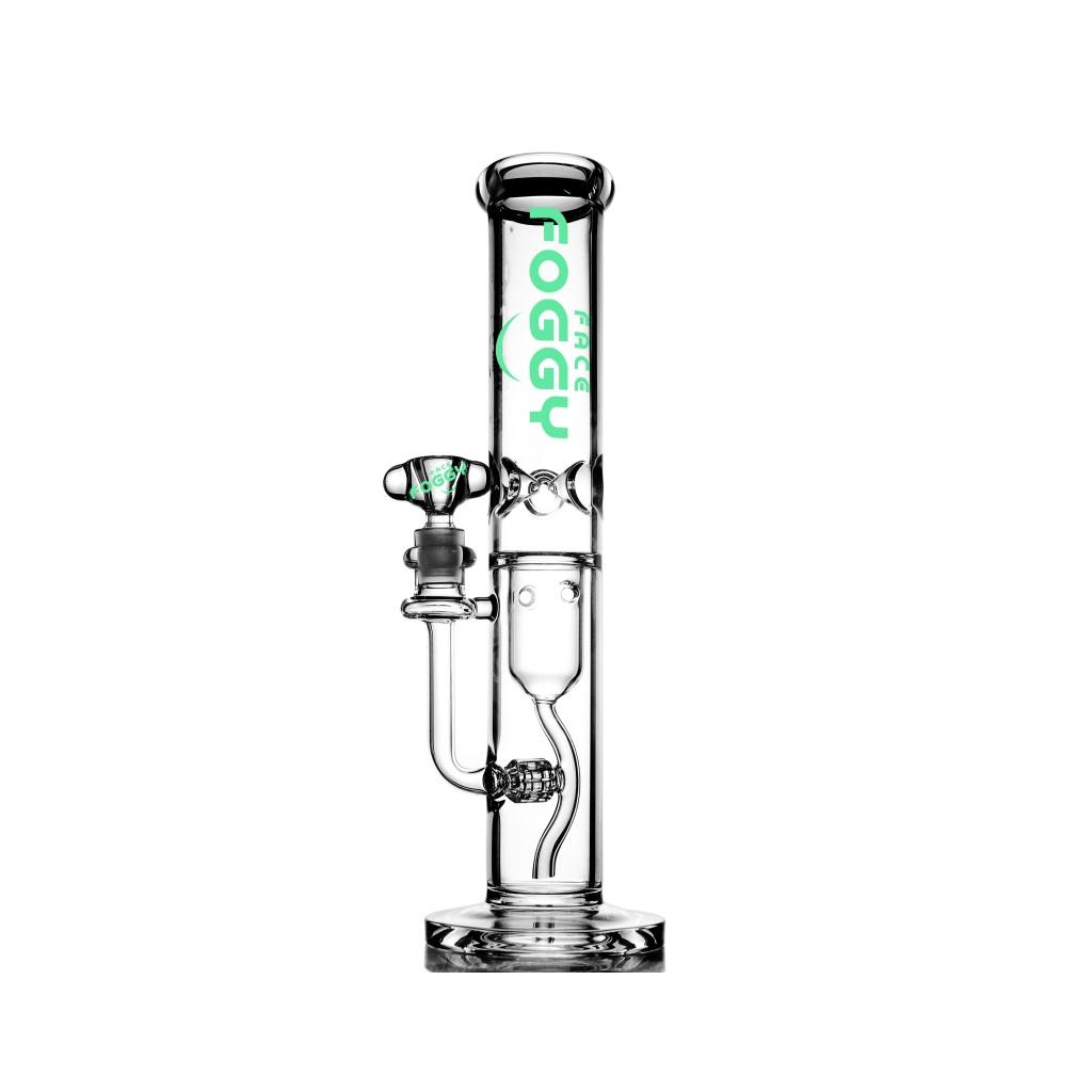 Straight Tube Water pipe , 14 inch Premium Glass Bong, Foggy Face