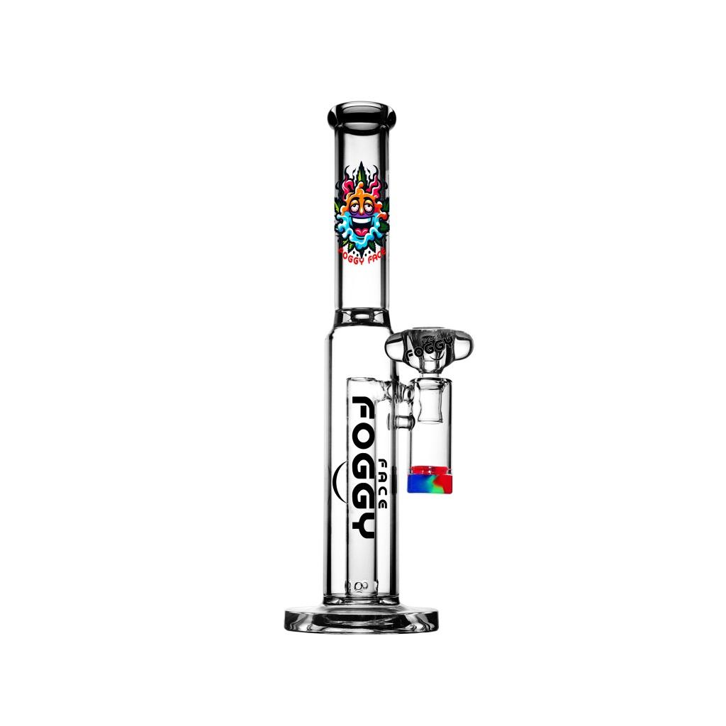Straight Tube Water pipe , 14.5 inch Premium Glass Bong, Foggy Face