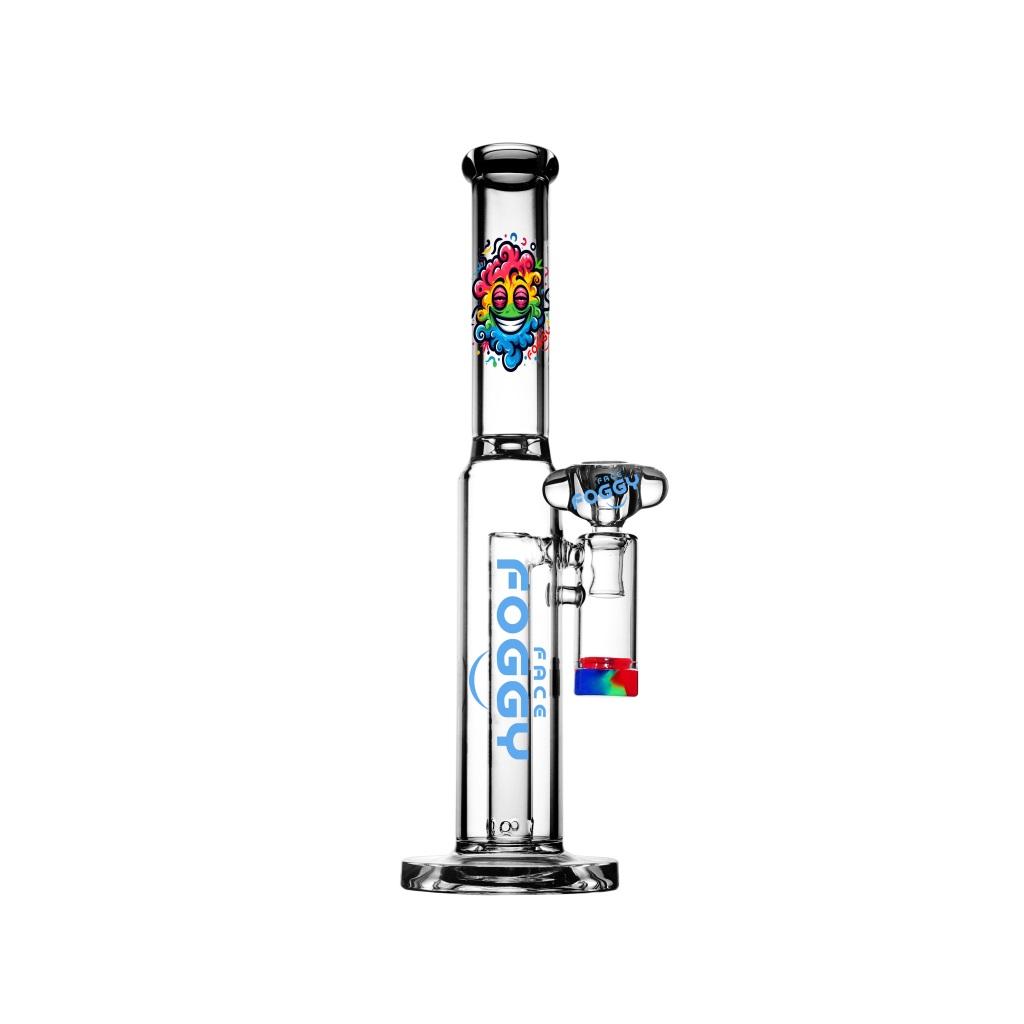 Straight Tube Water pipe , 14.5 inch Premium Glass Bong, Foggy Face