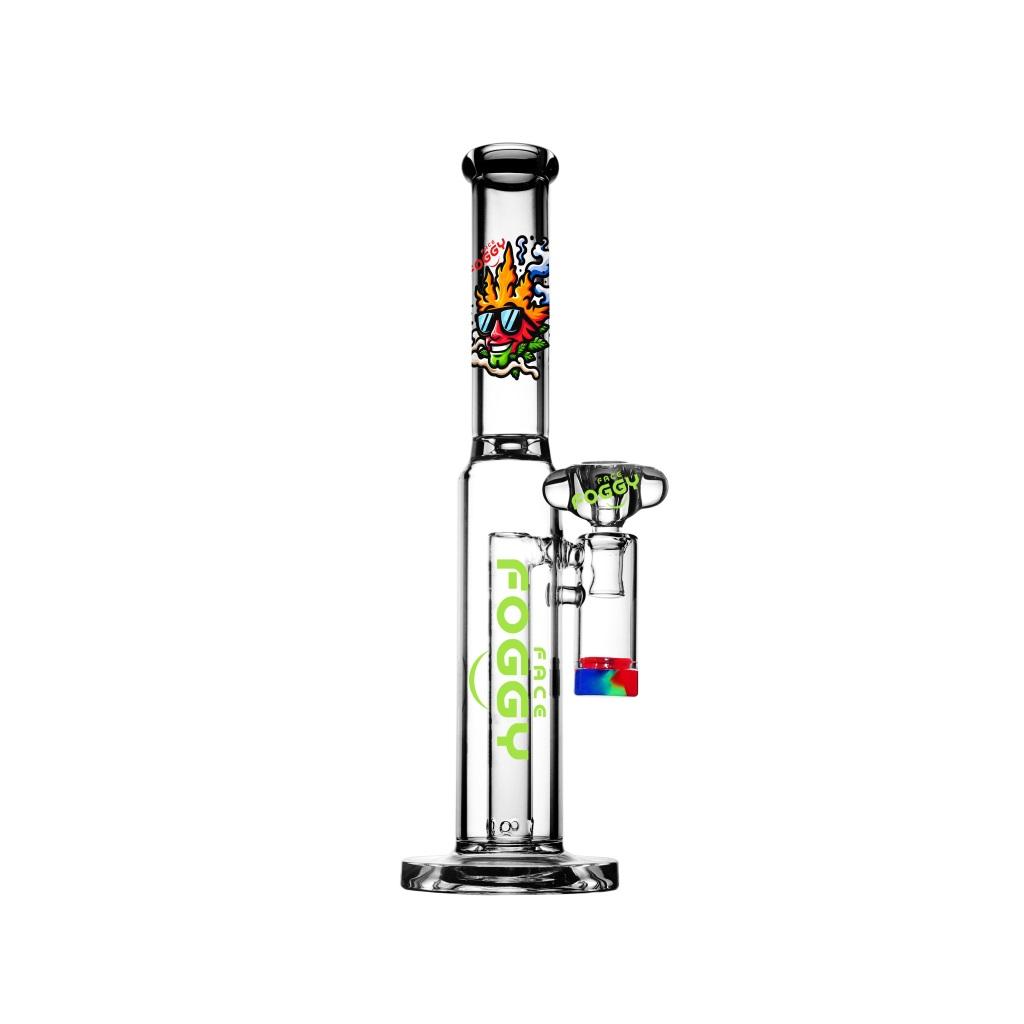 Straight Tube Water pipe , 14.5 inch Premium Glass Bong, Foggy Face