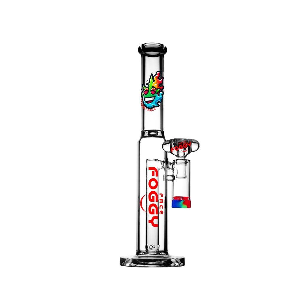Straight Tube Water pipe , 14.5 inch Premium Glass Bong, Foggy Face