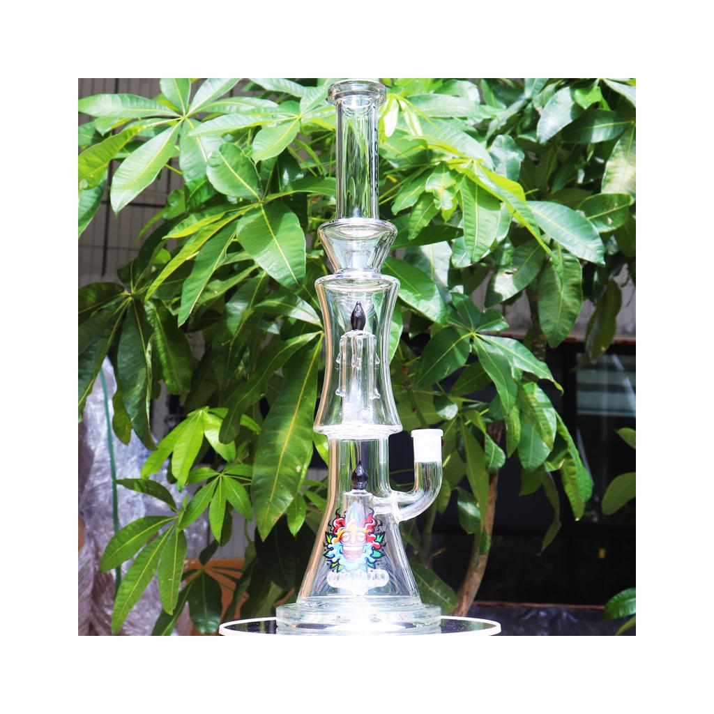 Double Percolator Straight Tube Water Pipe , 15.5 inch Premium Glass Bong, Foggy Face - Image 2