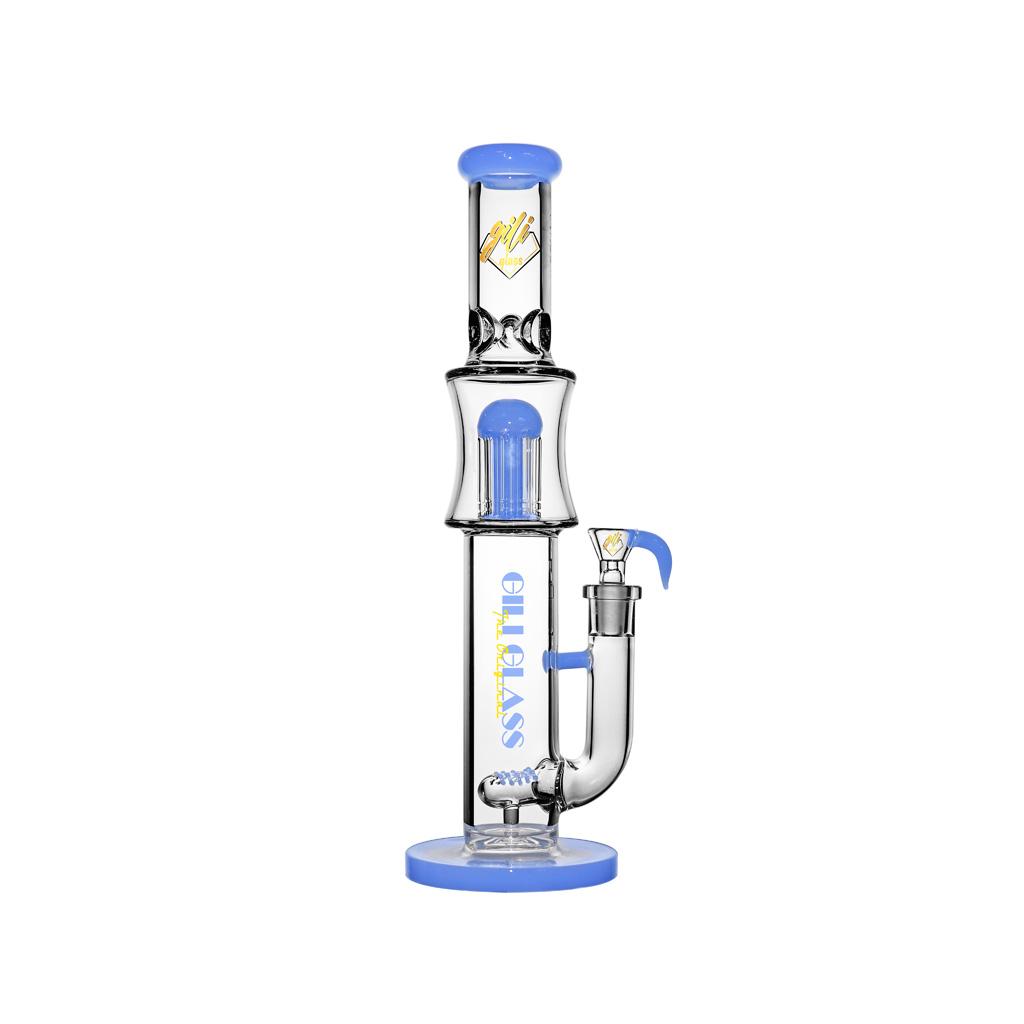 Double Percolator Straight Tube Water Pipe , 13.5 inch Premium Glass Bong, Gili Glass