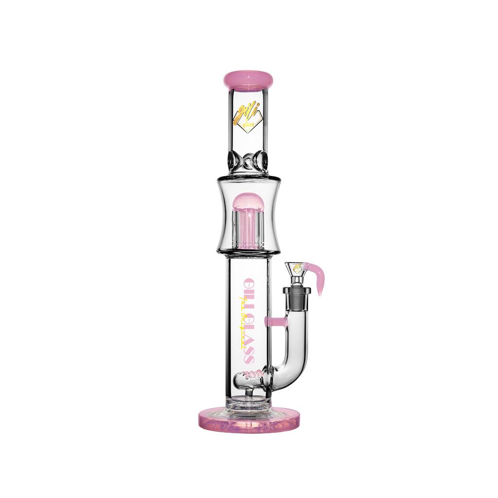 Double Percolator Straight Tube Water Pipe , 13.5 inch Premium Glass Bong, Gili Glass