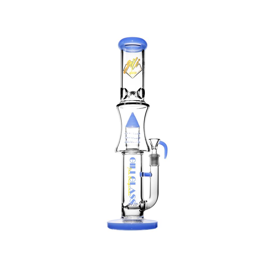 Double Percolator Straight Tube Water Pipe , 16 inch Premium Glass Bong, Gili Glass
