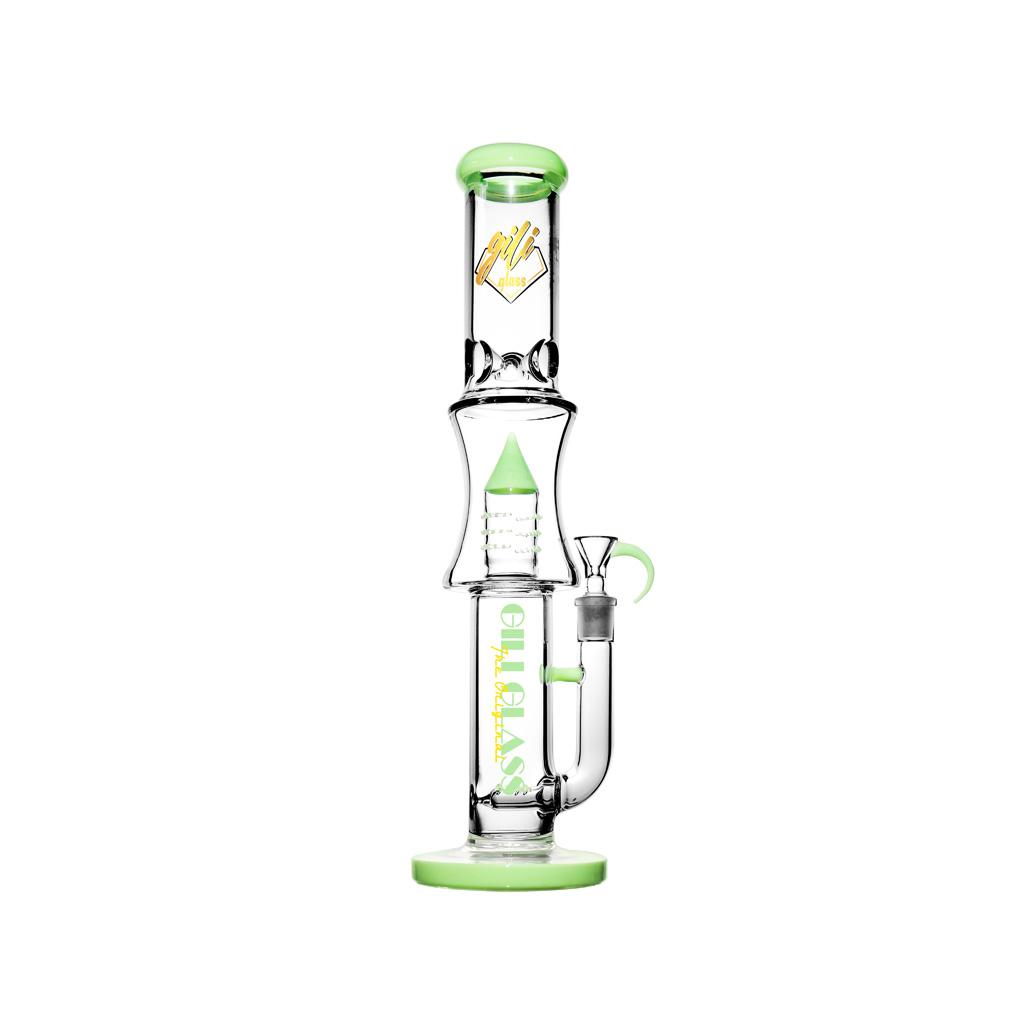 Double Percolator Straight Tube Water Pipe , 16 inch Premium Glass Bong, Gili Glass