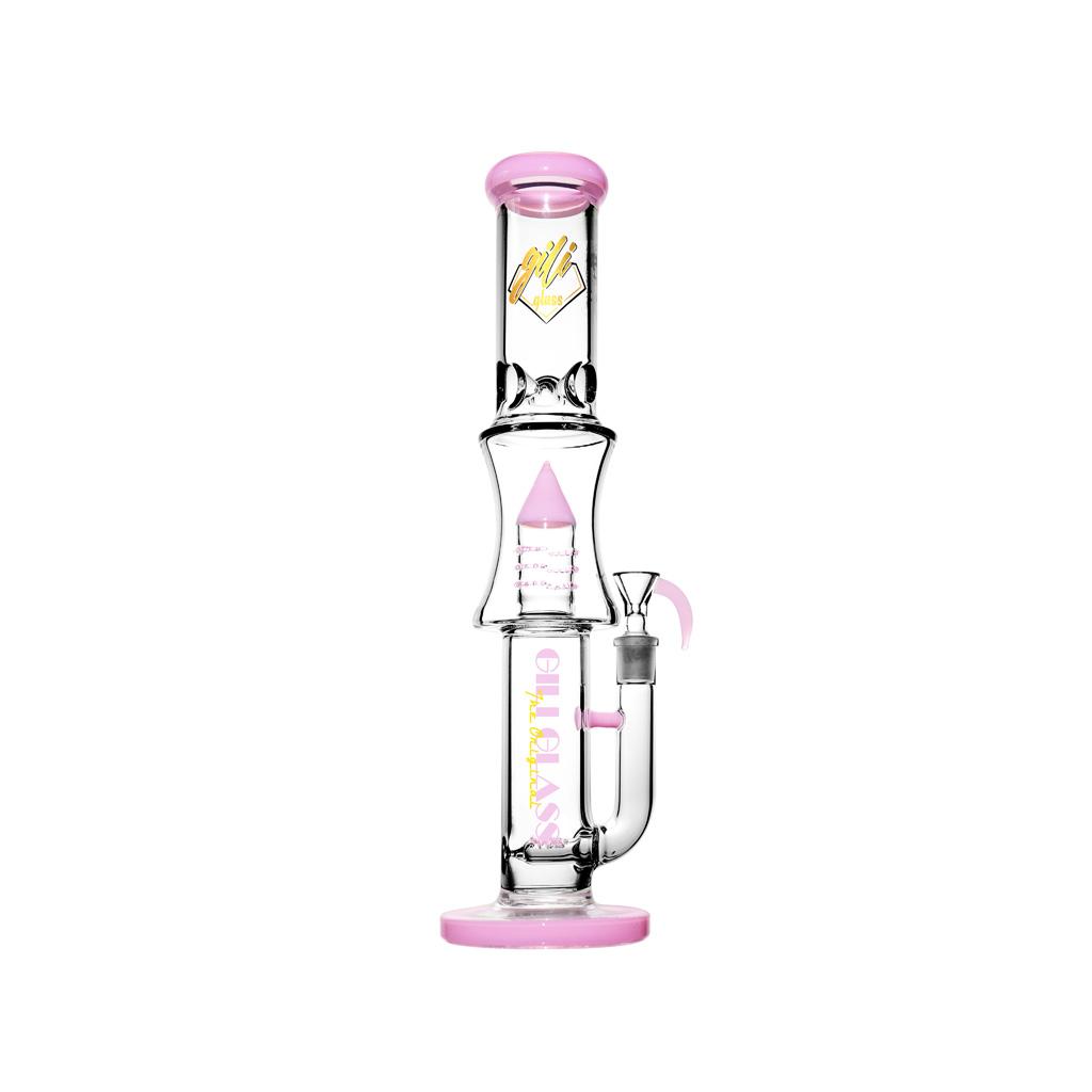 Double Percolator Straight Tube Water Pipe , 16 inch Premium Glass Bong, Gili Glass