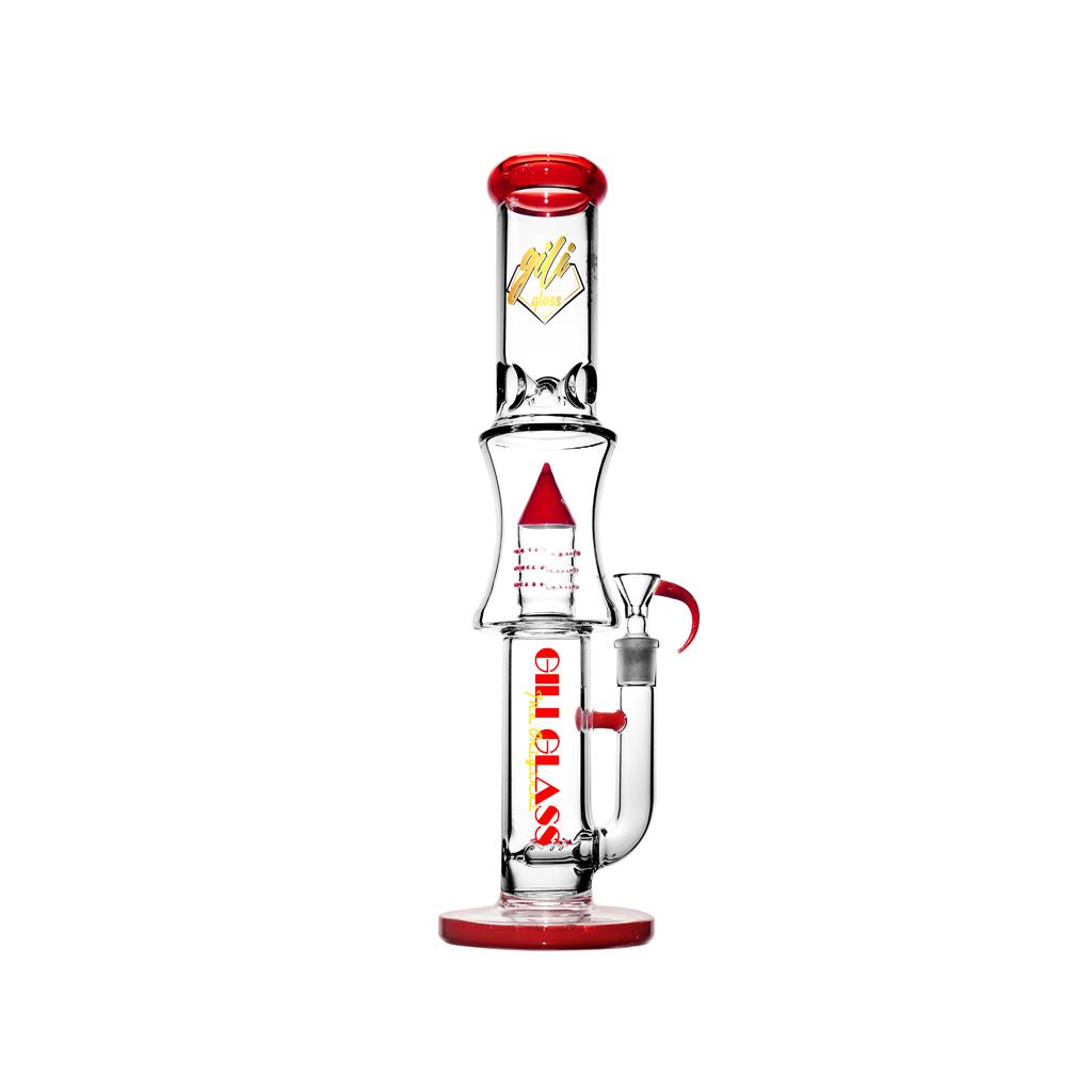 Double Percolator Straight Tube Water Pipe , 16 inch Premium Glass Bong, Gili Glass